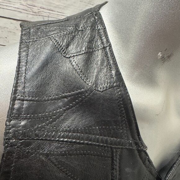 Roberto Amee Black Pigskin Leather Snap Buttons Vest Mens Medium Patchwork Patch - Picture 7 of 10